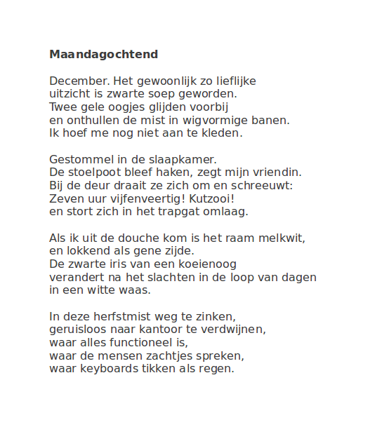 Het gedicht van Alexis de Roode, zoals het op zijn computer eruit ziet